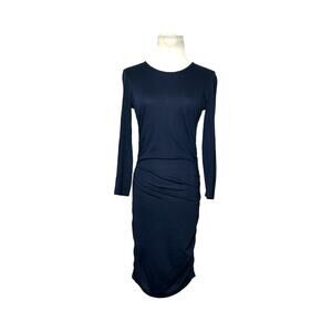 Theory navy blue 3/4 sleeves ruched sides plume jersey dress size small